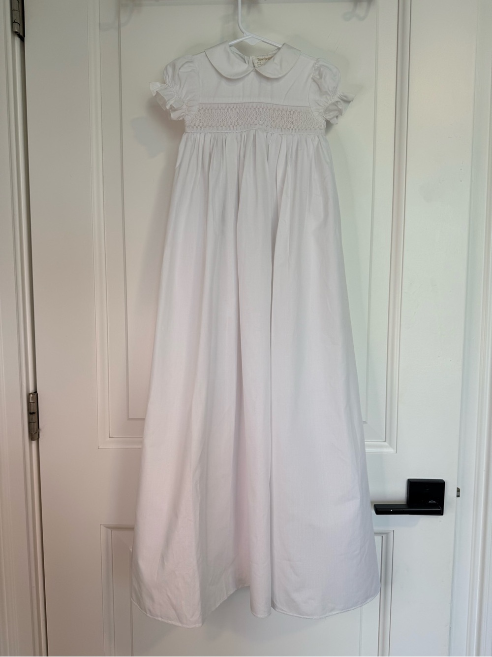 White Smocked Christening Dress with Peter Pan Collar 3 months